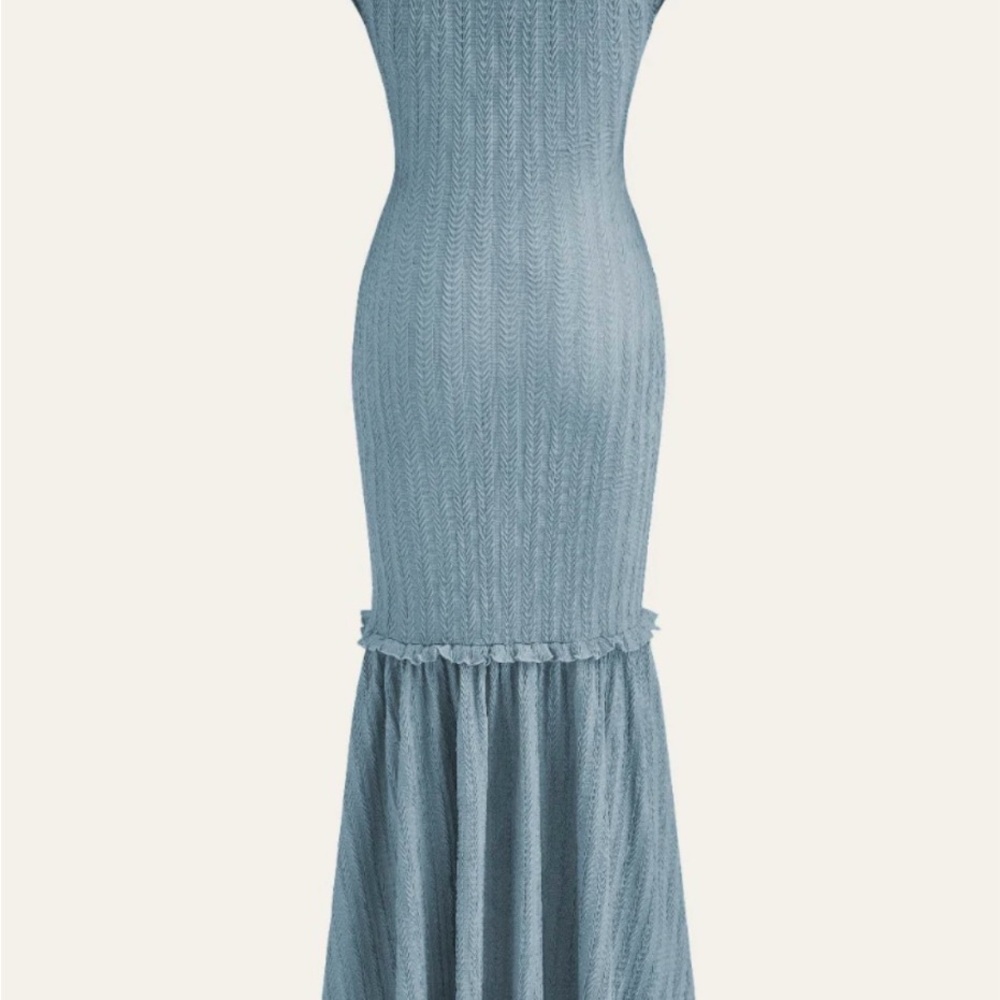 Light Blue Knit Ruffle Maxi Dress - Picture 2 of 8